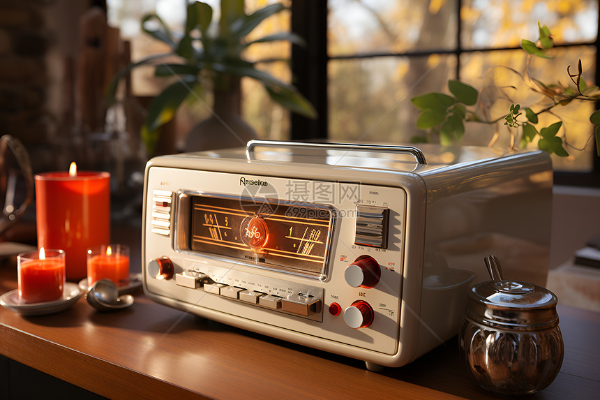 桌面上复古的收音机图片