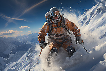 雪山滑雪的滑雪者图片