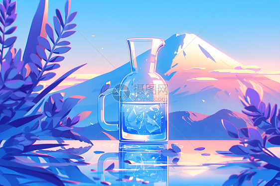 碧水蓝天的风景和水瓶图片