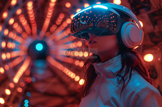 女人戴着VR头盔图片