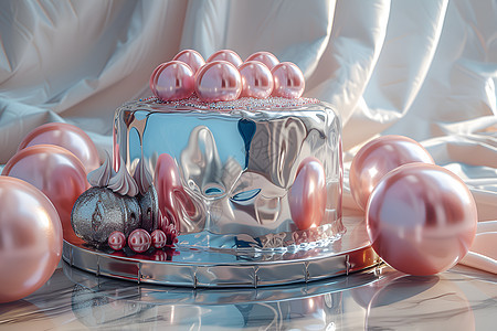 银饰与镜面不锈钢制成的生日蛋糕图片