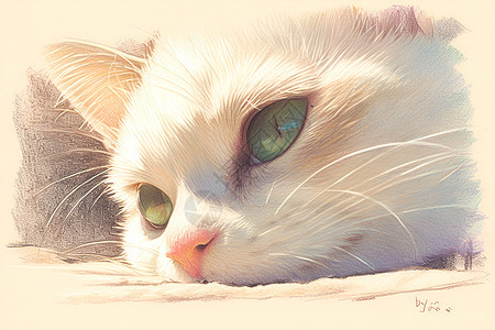 宁静梦幻的彩铅小猫图片