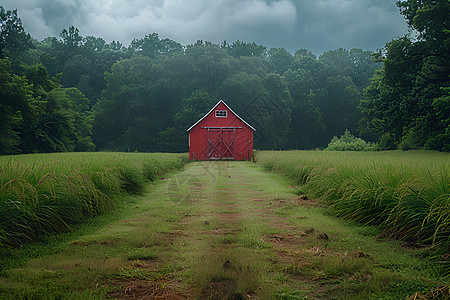 农田里的红房子图片