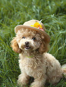 小狗戴花帽子图片