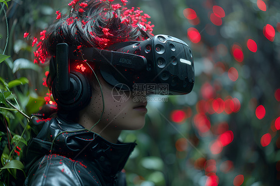 女孩戴着VR眼镜图片