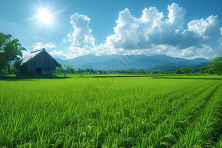 谷仓建筑蓝天下的农田背景