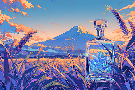 草地上的玻璃瓶图片