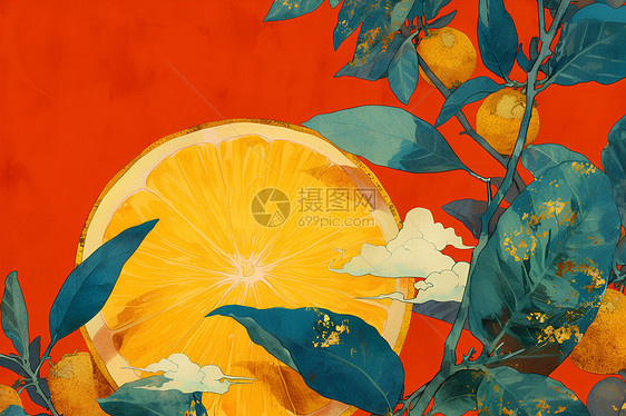 美味的橙子插画图片