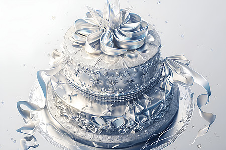闪亮的银色生日蛋糕图片