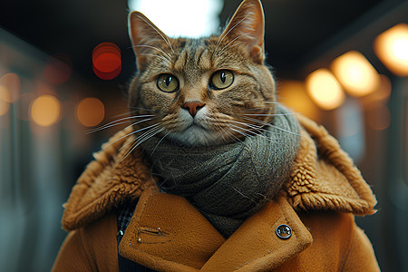 都市街头一只时尚的猫咪背景图片