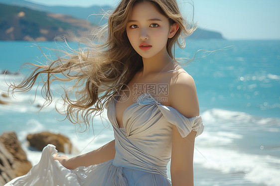 海边优雅的少女图片