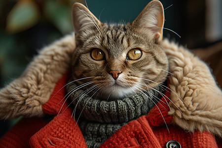 穿着温暖外套的猫咪图片