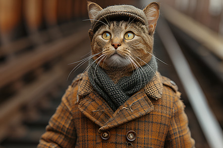 地铁站台的小猫咪高清图片