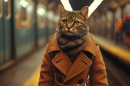 穿着风衣的猫咪背景图片