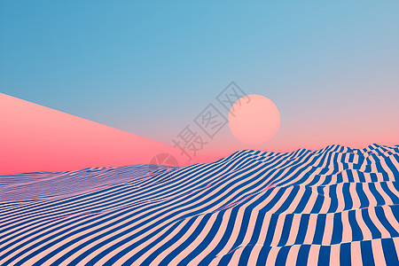 夕阳下的低多边形沙漠图片