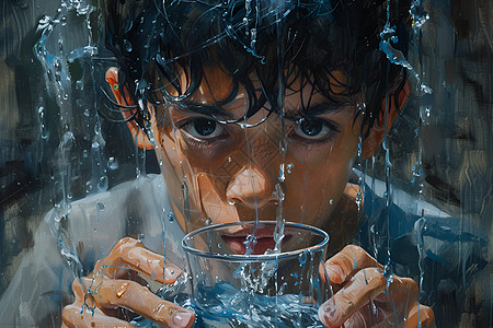 喝水的少年背景图片