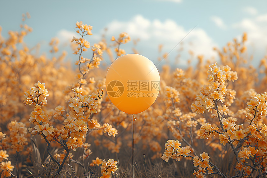 黄色气球飘在黄花丛中图片