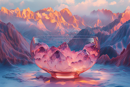 梦幻紫色容器中的山水背景图片