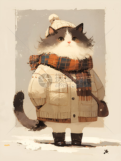 冬天穿着外套的小猫图片