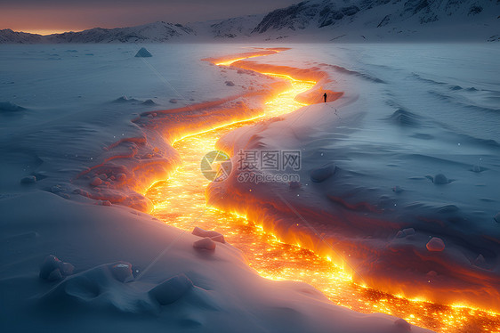 雪山中流动的火焰图片