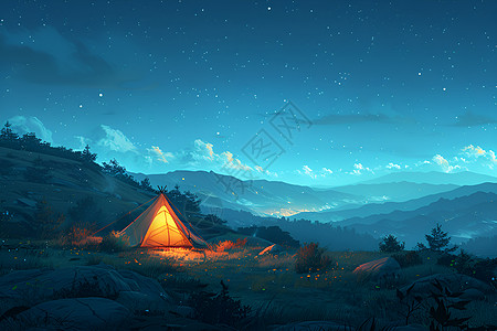 露营之夜帐篷星空高清图片