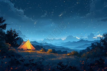 星光璀璨下的露营之美高清图片