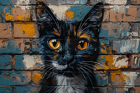 街壁画里的可爱猫咪图片