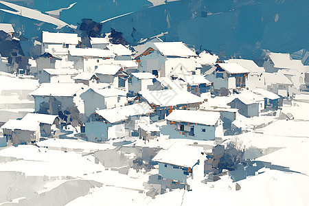 雪中小村图片