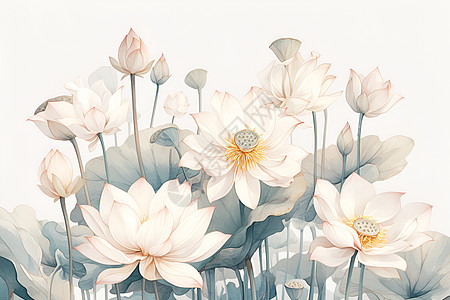 荷花之美花朵绘画素材高清图片