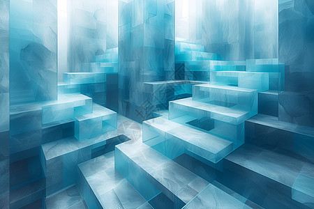 蓝色的抽象建筑楼梯图片