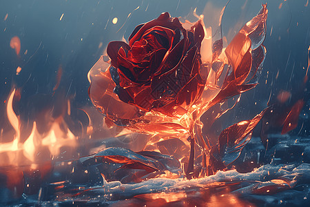 燃烧火焰的红色玫瑰图片