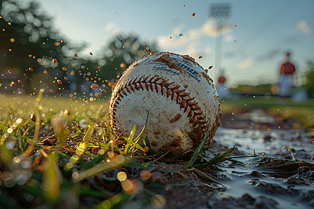 泥泞中一颗棒球图片