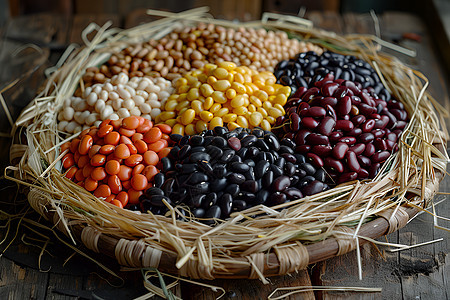 装豆子和玉米的篮子图片