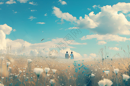 草地上漫步的夫妇背景图片