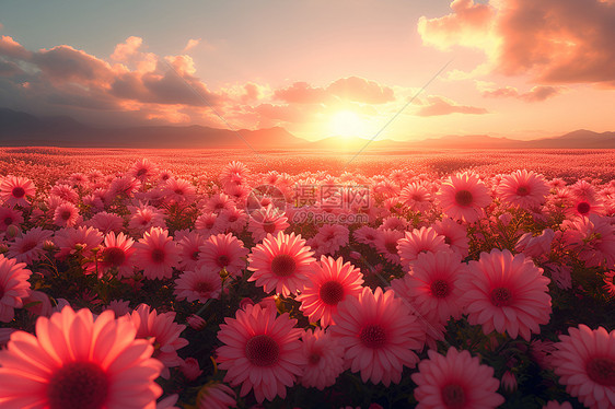 日落时的花海图片