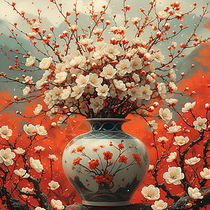 花瓶与梅花背景图片