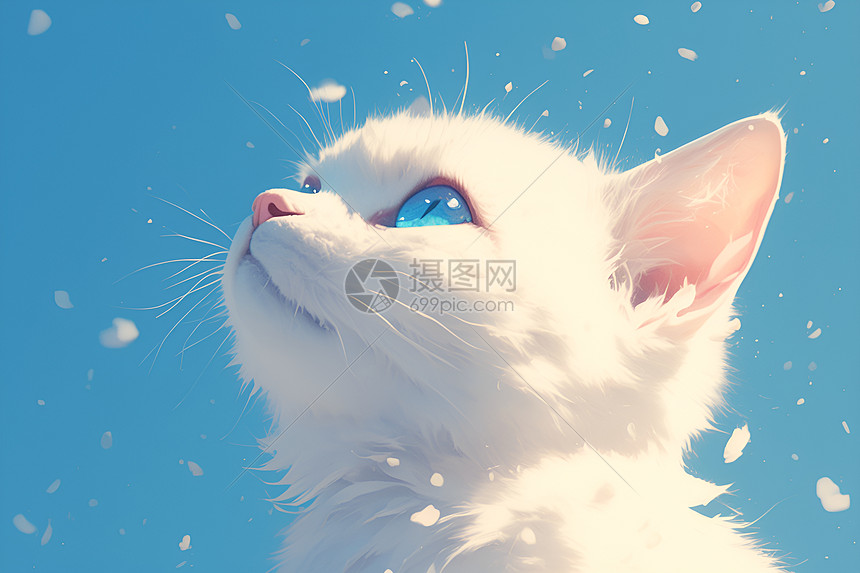 仰望天空的猫图片