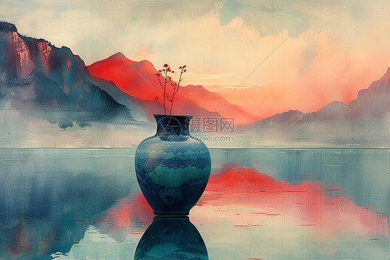 湖光山色中的花瓶图片