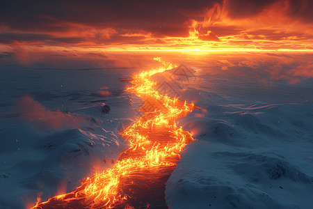 雪山中的一条火焰河流图片