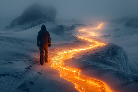 雪山上的一条火焰河流图片