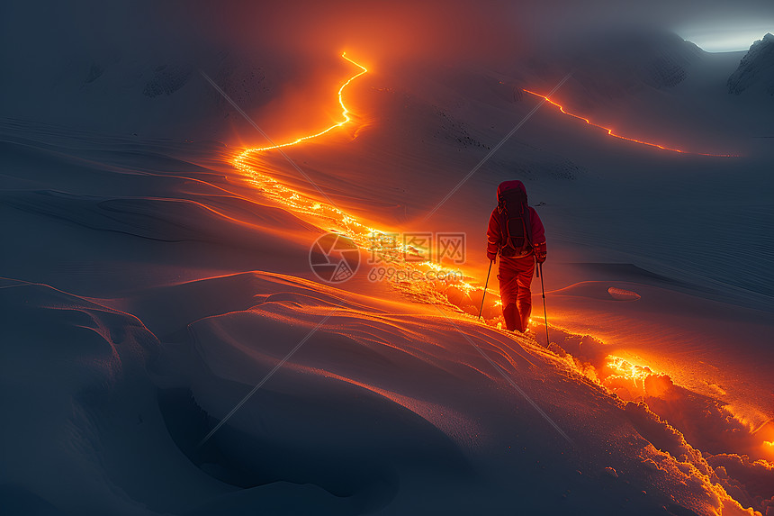 勘探者探索雪山的火焰图片