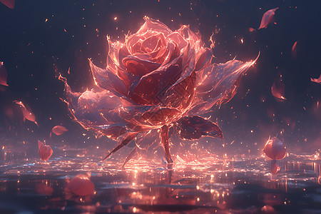 唯美舞动燃火的冰雪红玫瑰背景图片