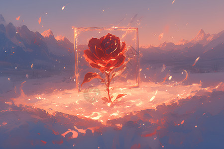 雪花飞舞红玫瑰与雪的相遇插画
