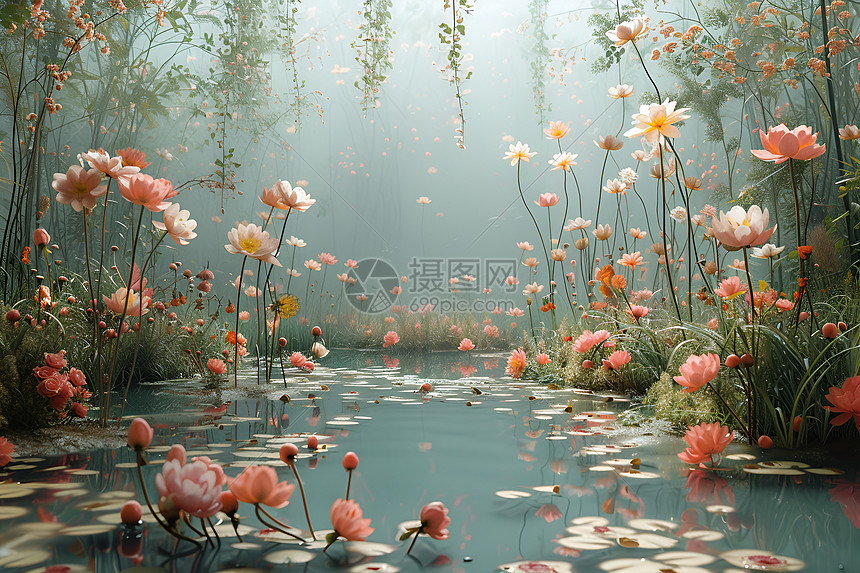 花园中的水莲仙境图片