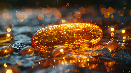 金色的鱼油胶囊高清图片