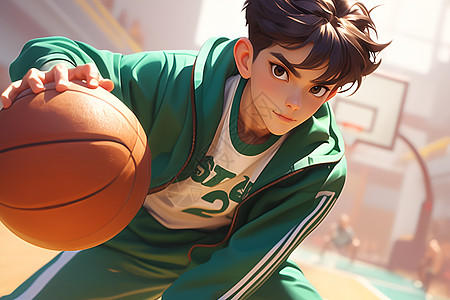 篮球运动场男子拿着一个篮球插画