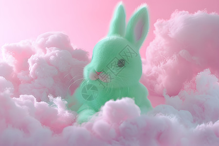 兔子坐在粉白云朵里图片