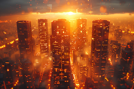 日落下的城市建筑图片