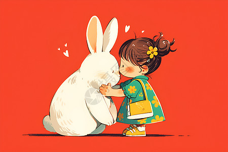 和兔子亲吻的女孩图片