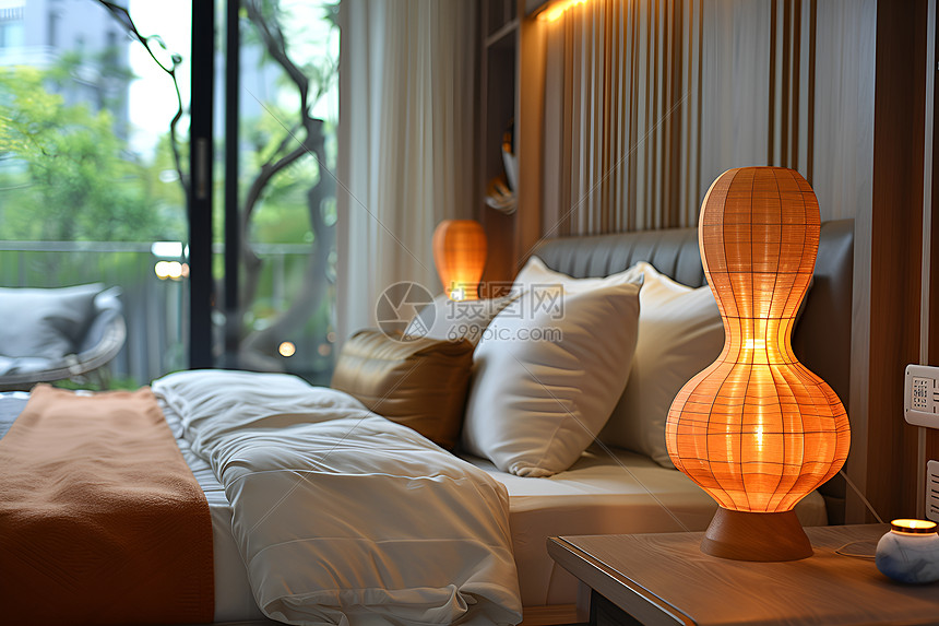 现代卧室中的床头灯图片